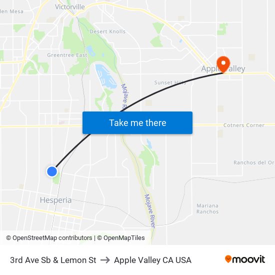 3rd Ave Sb & Lemon St to Apple Valley CA USA map