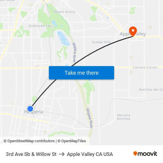 3rd Ave Sb & Willow St to Apple Valley CA USA map