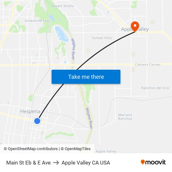 Main St Eb & E Ave to Apple Valley CA USA map