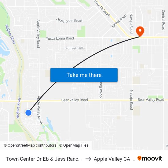 Town Center Dr Eb & Jess Ranch Pkwy to Apple Valley CA USA map