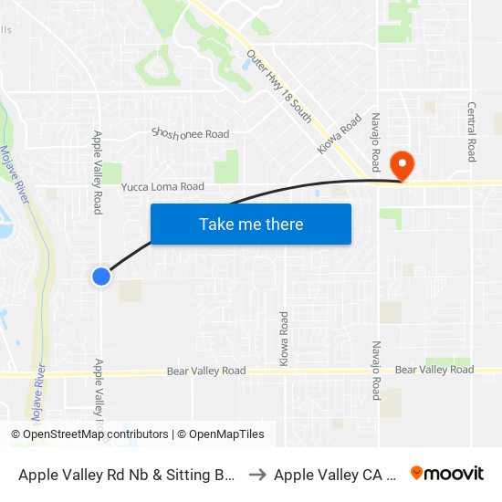 Apple Valley Rd Nb & Sitting Bull Rd to Apple Valley CA USA map