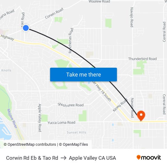 Corwin Rd Eb & Tao Rd to Apple Valley CA USA map