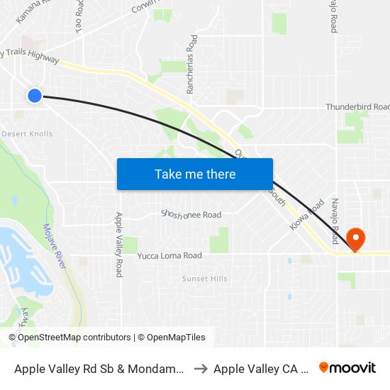 Apple Valley Rd Sb & Mondamon Rd to Apple Valley CA USA map