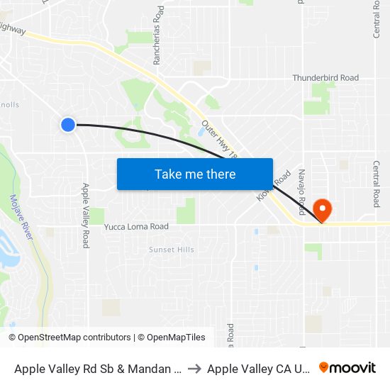 Apple Valley Rd Sb & Mandan Rd to Apple Valley CA USA map