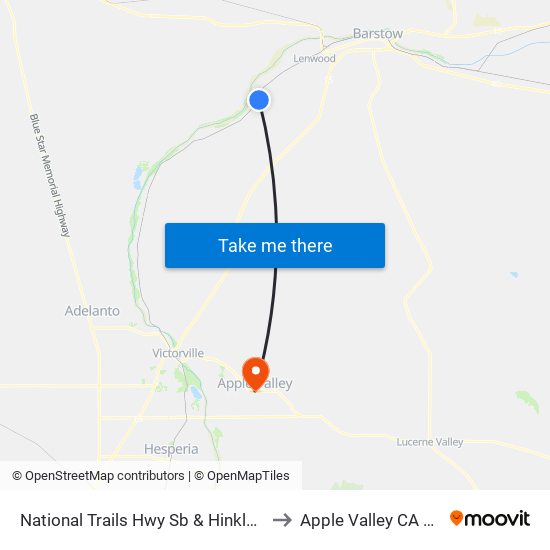 National Trails Hwy Sb & Hinkley Rd to Apple Valley CA USA map