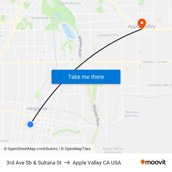 3rd Ave Sb & Sultana St to Apple Valley CA USA map