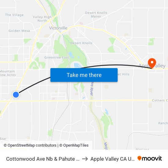 Cottonwood Ave Nb & Pahute Ave to Apple Valley CA USA map