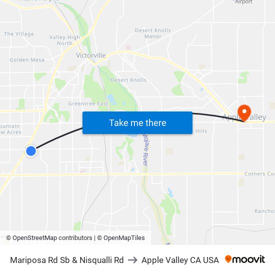 Mariposa Rd Sb & Nisqualli Rd to Apple Valley CA USA map