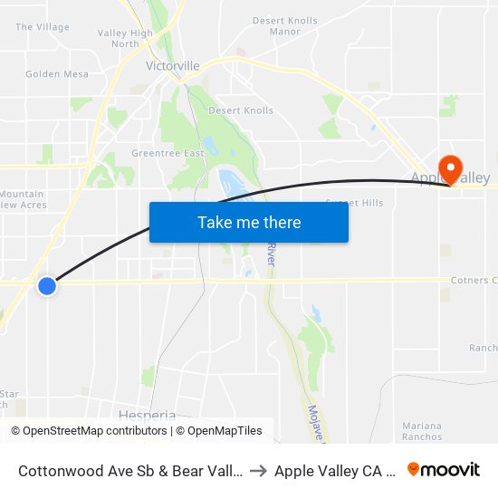 Cottonwood Ave Sb & Bear Valley Rd to Apple Valley CA USA map