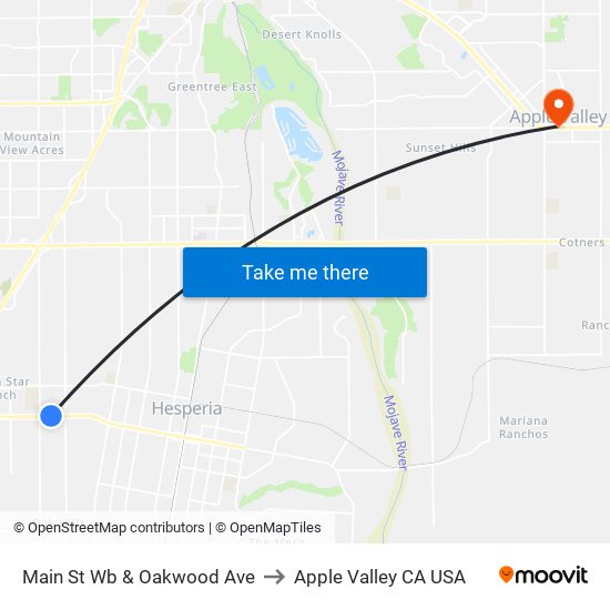 Main St Wb & Oakwood Ave to Apple Valley CA USA map