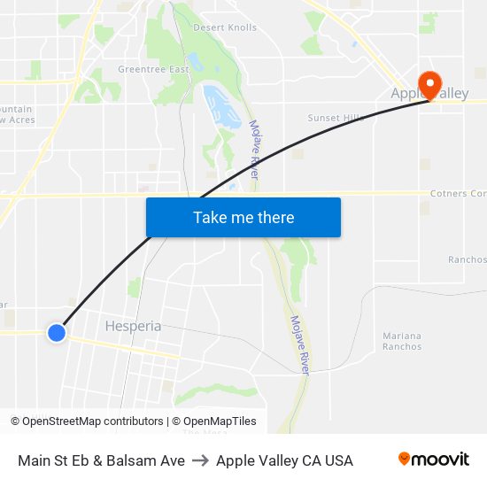 Main St Eb & Balsam Ave to Apple Valley CA USA map