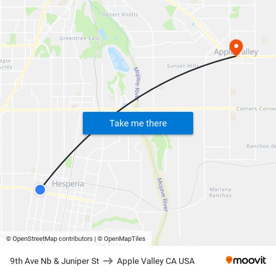 9th Ave Nb & Juniper St to Apple Valley CA USA map