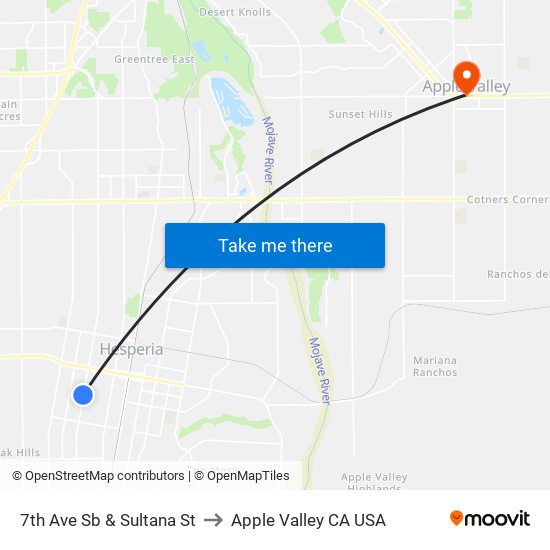 7th Ave Sb & Sultana St to Apple Valley CA USA map