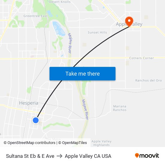 Sultana St Eb & E Ave to Apple Valley CA USA map