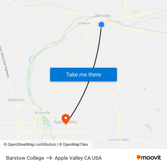 Barstow College to Apple Valley CA USA map