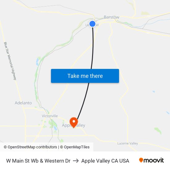 W Main St Wb & Western Dr to Apple Valley CA USA map