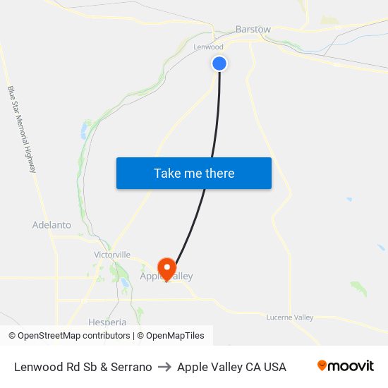 Lenwood Rd Sb & Serrano to Apple Valley CA USA map