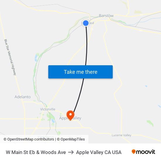 W Main St Eb & Woods Ave to Apple Valley CA USA map