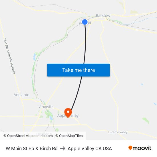 W Main St Eb & Birch Rd to Apple Valley CA USA map