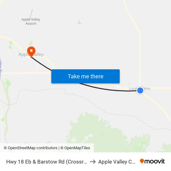 Hwy 18 Eb & Barstow Rd (Crossroads Ctr) to Apple Valley CA USA map