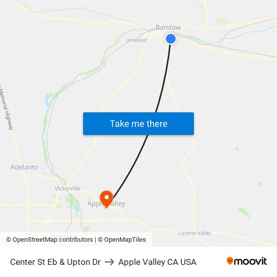 Center St Eb & Upton Dr to Apple Valley CA USA map