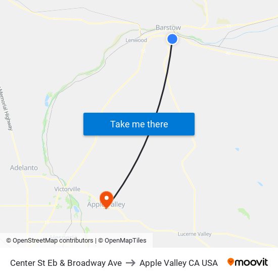 Center St Eb & Broadway Ave to Apple Valley CA USA map