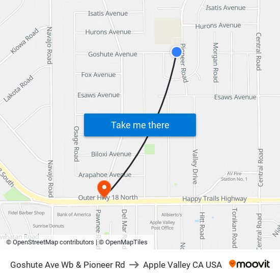 Goshute Ave Wb & Pioneer Rd to Apple Valley CA USA map