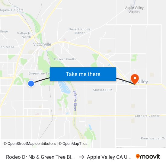 Rodeo Dr Nb & Green Tree Blvd to Apple Valley CA USA map