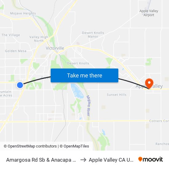 Amargosa Rd Sb & Anacapa Rd to Apple Valley CA USA map