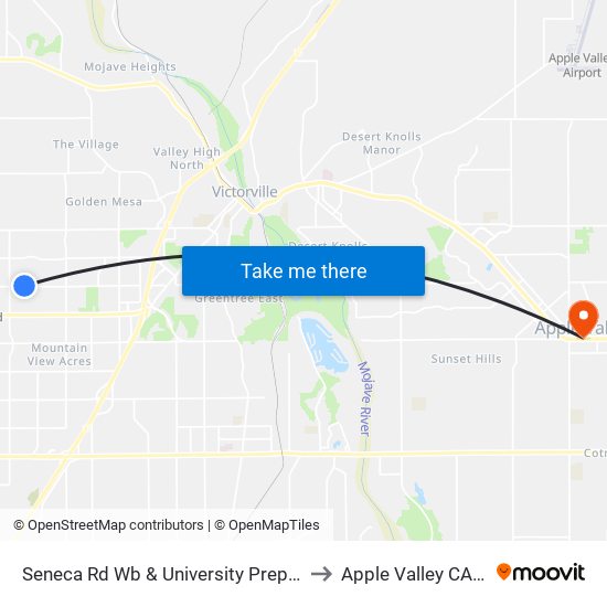 Seneca Rd Wb & University Prep School to Apple Valley CA USA map