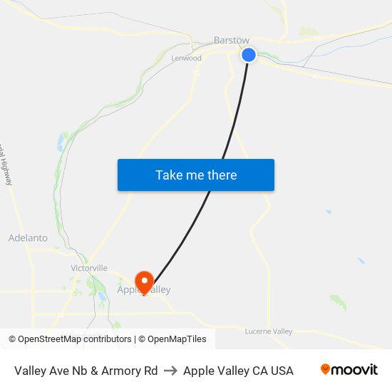 Valley Ave Nb & Armory Rd to Apple Valley CA USA map