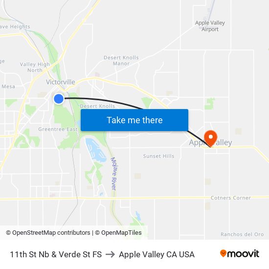 11th St Nb & Verde St FS to Apple Valley CA USA map