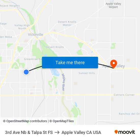 3rd Ave Nb & Talpa St FS to Apple Valley CA USA map