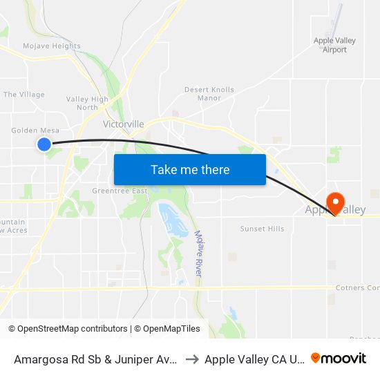 Amargosa Rd Sb & Juniper Ave FS to Apple Valley CA USA map