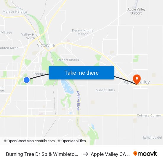 Burning Tree Dr Sb & Wimbleton Dr Ns to Apple Valley CA USA map