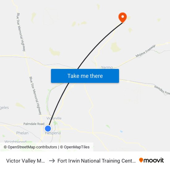 Victor Valley Mall to Fort Irwin National Training Center map