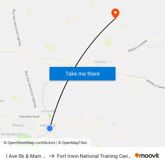 I Ave Sb & Main St to Fort Irwin National Training Center map