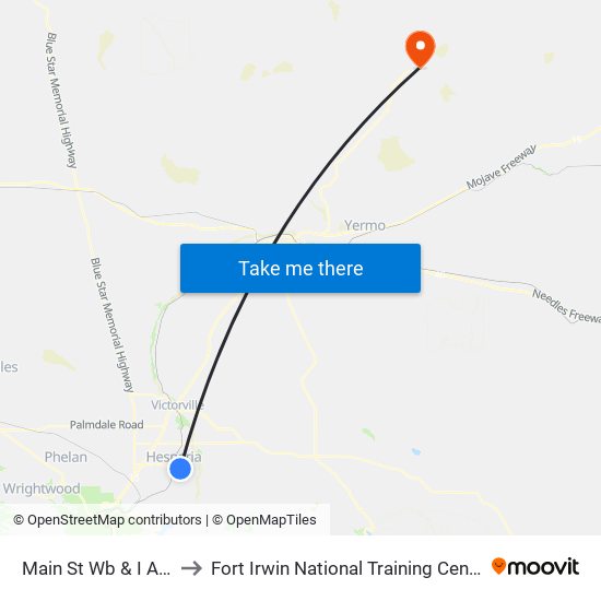 Main St Wb & I Ave to Fort Irwin National Training Center map