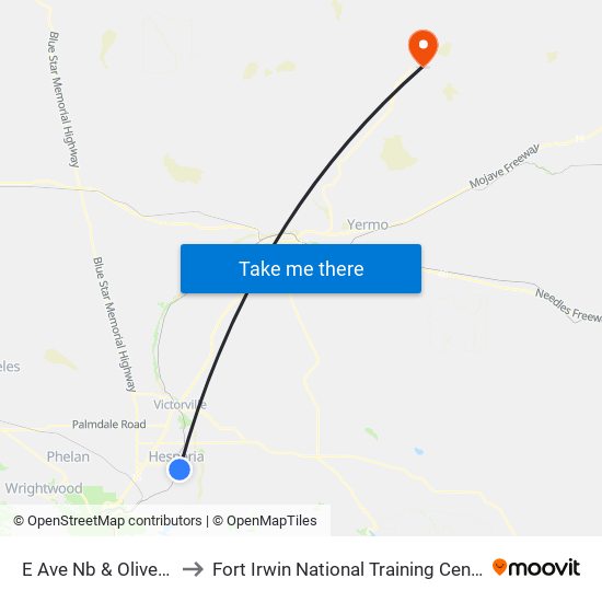 E Ave Nb & Olive St to Fort Irwin National Training Center map