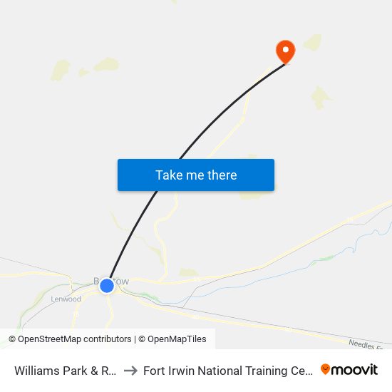 Williams Park & Ride to Fort Irwin National Training Center map