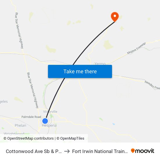 Cottonwood Ave Sb & Pahute Ave to Fort Irwin National Training Center map
