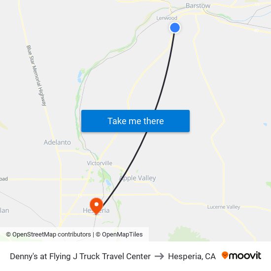 Denny's at Flying J Truck Travel Center to Hesperia, CA map