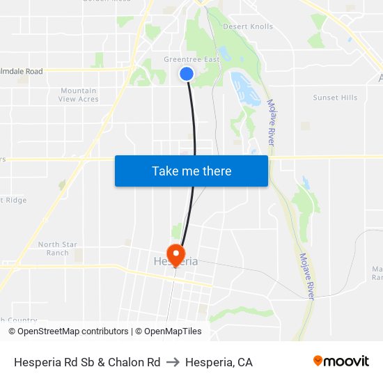 Hesperia Rd Sb & Chalon Rd to Hesperia, CA map