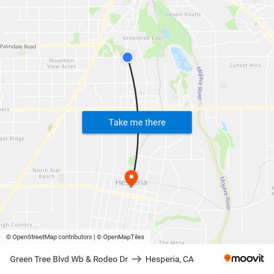 Green Tree Blvd Wb & Rodeo Dr to Hesperia, CA map