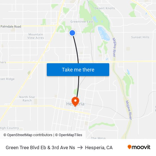 Green Tree Blvd Eb & 3rd Ave Ns to Hesperia, CA map