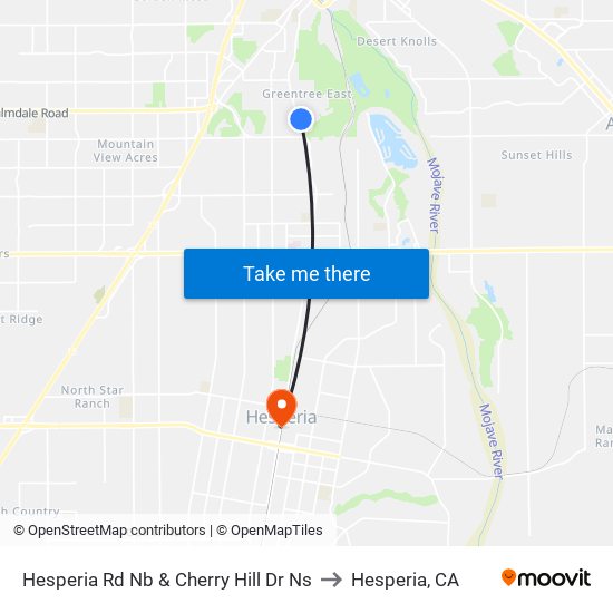 Hesperia Rd Nb & Cherry Hill Dr Ns to Hesperia, CA map