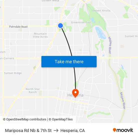 Mariposa Rd Nb & 7th St to Hesperia, CA map