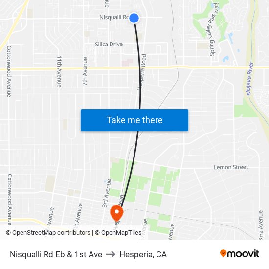 Nisqualli Rd Eb & 1st Ave to Hesperia, CA map
