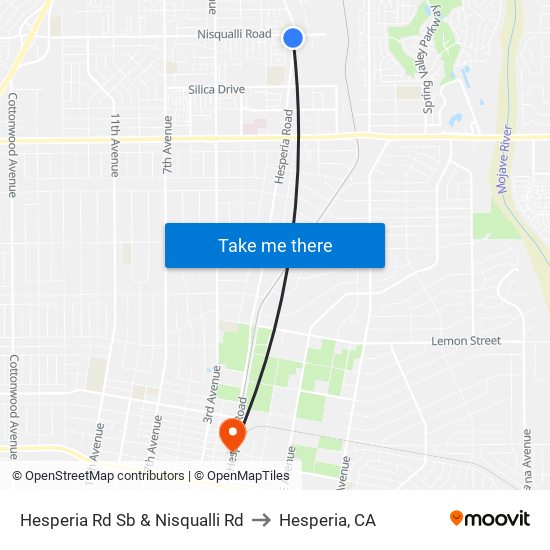 Hesperia Rd Sb & Nisqualli Rd to Hesperia, CA map