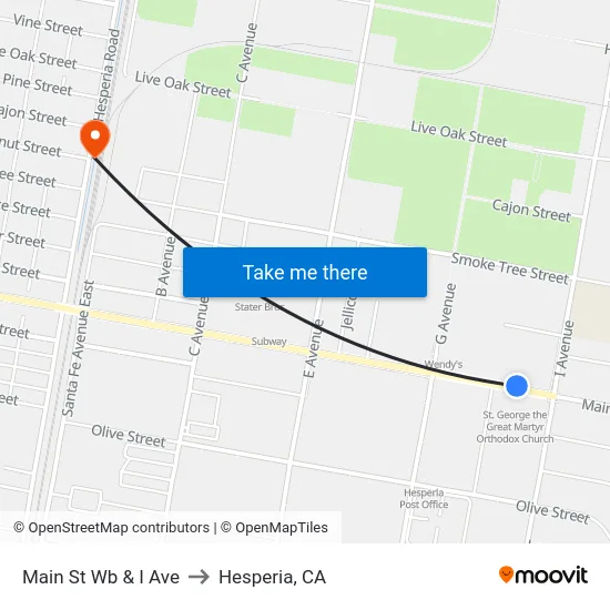 Main St Wb & I Ave to Hesperia, CA map